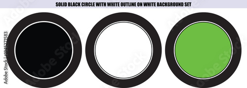 Solid black circle white outline and two filled circles