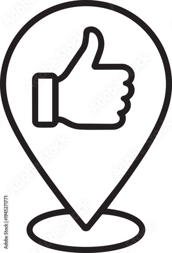 Convenient location map pin pointer with thumbs up for business place concept outline vector illustration design