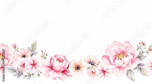Pastel meadow flowers creating a dreamy frame for greeting cards and celebration designs