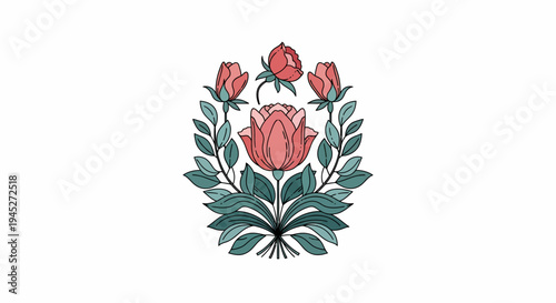 Business professionals gather for data analysis meeting amidst blooming flowers