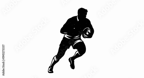 Silhouette of a rugby player running with a ball