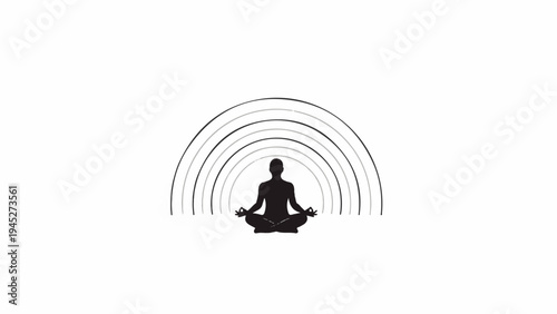 Silhouette of person meditating with concentric arcs radiating outwards