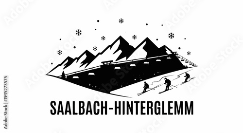 Silhouette of skiers descending snowy mountains with chairlift overhead