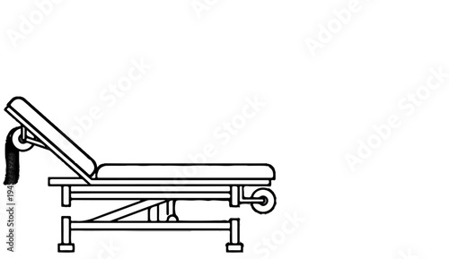 Simple black and white line art of an adjustable therapy examination table
