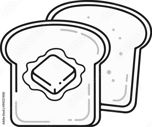 Simple graphic of two slices of toast, one with melted butter