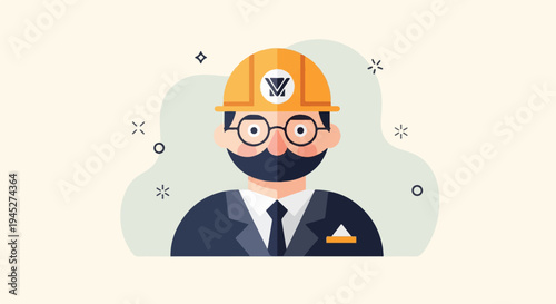 Stylized illustration of a person in a suit and hard hat
