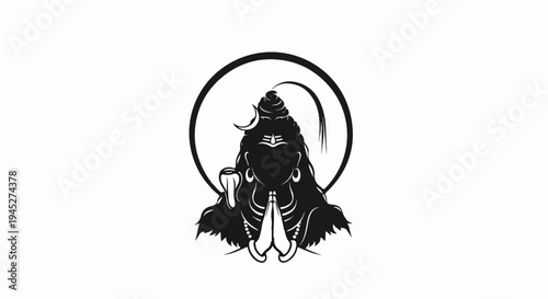 Stylized depiction of a deity with folded hands and serpent coiled around neck