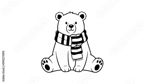 Cute polar bear wearing winter muffler scarf cartoon animal vector illustration isolated on white background