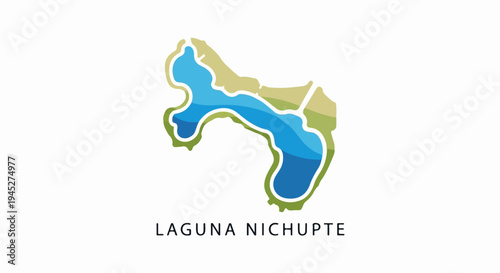 Stylized map of a lake with land contours in green and tan hues