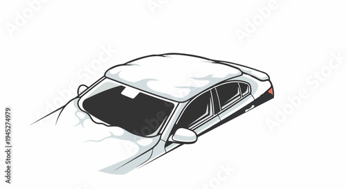 Stylized illustration of a white sedan covered in snow, from a high angle