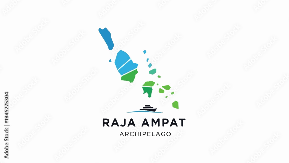 Fototapeta premium Stylized map of island chain with boat sailing