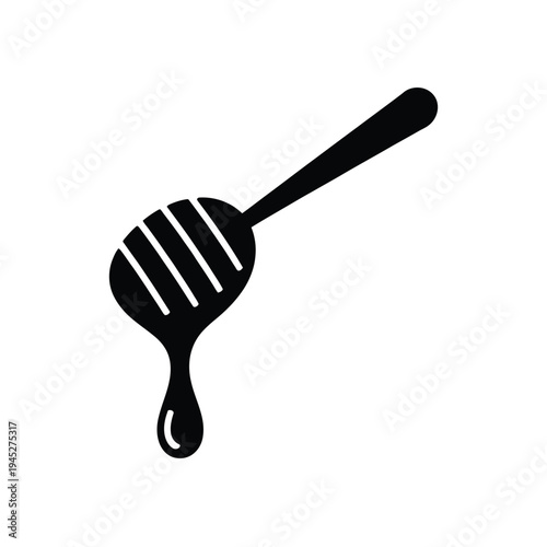 Simple black silhouette of a honey dipper with dripping honey