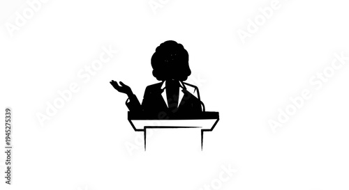 Silhouette of a person in a suit at a podium speaking