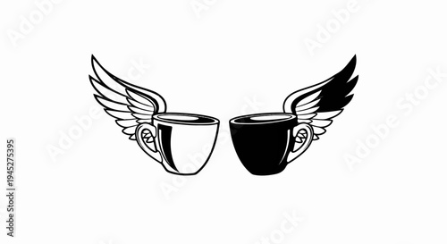 Two cups with wings, one black and one white