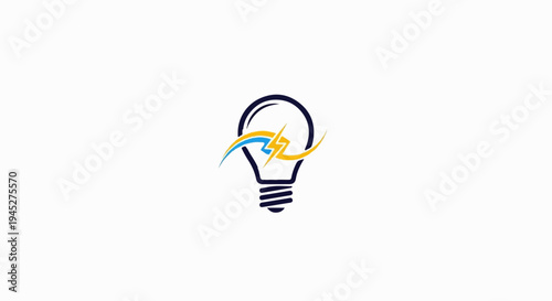 Stylized lightbulb with lightning bolt and energy curves, graphic symbol