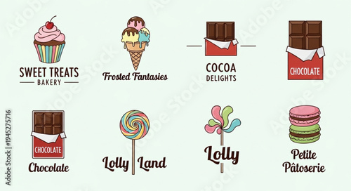 Collection of sweet treats and desserts illustrations.
