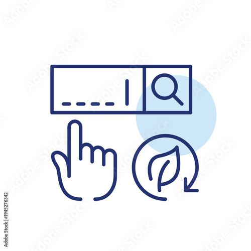 Search bar, leaf and renew arrow. Eco-friendly internet. Pixel perfect, editable stroke vector icon