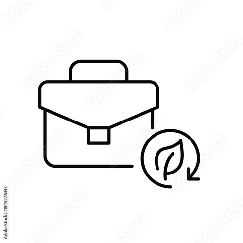 Briefcase, leaf and renew arrow. Sustainable business process, corporate renewal. Pixel perfect, editable stroke vector icon
