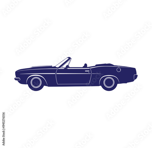 Blue convertible car silhouette profile view  classic automobile illustration