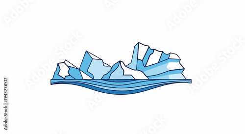 Stylized icebergs with blue water in a simplified graphic