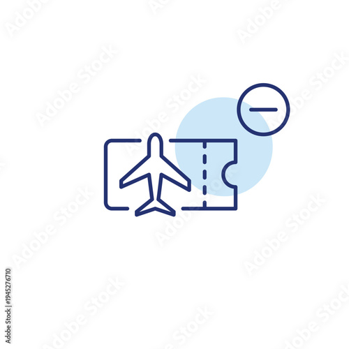 Flight ticket and minus. Boarding cancelled or delayed. Pixel perfect, editable stroke vector icon