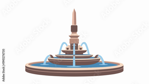 Stylized multi-tiered fountain with water cascading down