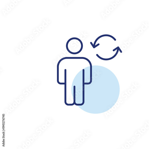 Account renewal, subscription refresh, digital profile update. User and renew arrows. Pixel perfect, editable stroke vector icon