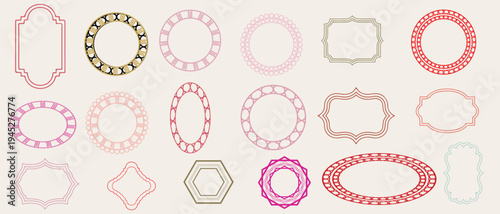 Hand drawn geometric colorful border collection. Simple scalloped border. Vector illustration isolated on white background.	Doodle frame.. banner, poster, placard decor.