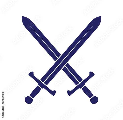 Two crossed swords with handles and blades in a simple design