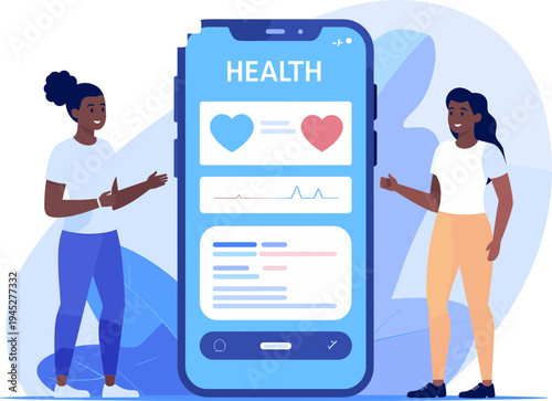 Digital Health Monitoring with Wearable Device and Mobile App, Smart Healthcare Tracking Illustration