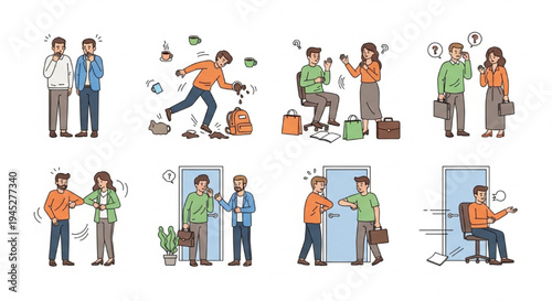 Funny Awkward Social Situations Everyday Embarrassing Moments Vector Illustration
