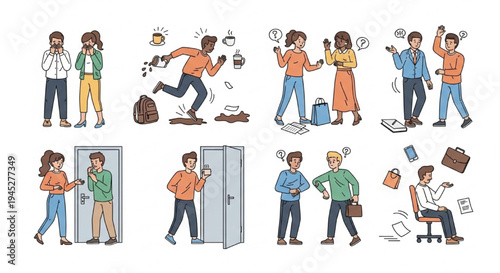 Funny Awkward Social Situations Everyday Embarrassing Moments Vector Illustration