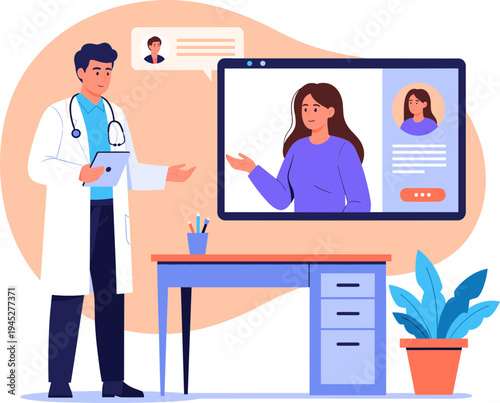 Digital Health Monitoring with Wearable Device and Mobile App, Smart Healthcare Tracking Illustration