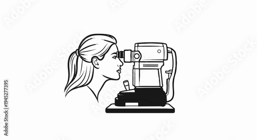 Stylized outline of a person having their eye examined by an instrument