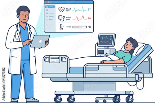 Digital Health Monitoring with Wearable Device and Mobile App, Smart Healthcare Tracking Illustration