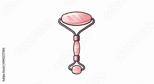 Pink quartz face roller with silver metal frame on white background