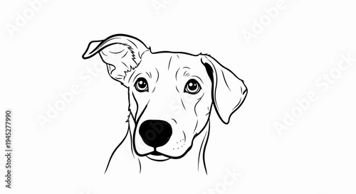 Stylized outline portrait of a dog with floppy ears, looking attentively