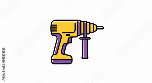 Stylized yellow and purple rotary hammer drill with a white background