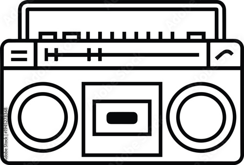 Retro boombox radio cassette player line art outline vector icon