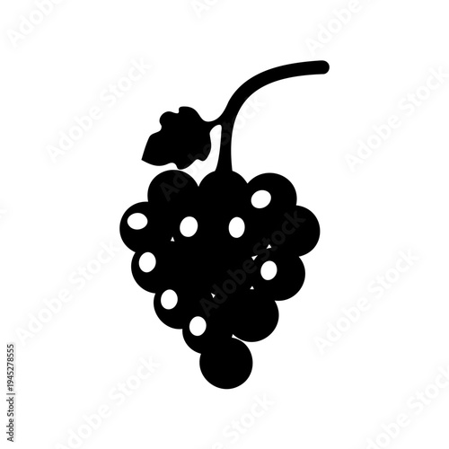 Elegant black silhouette of a grape cluster hanging from a stem