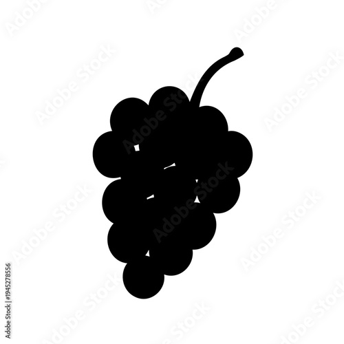 Black silhouette of a bountiful bunch of grapes with stem in detail
