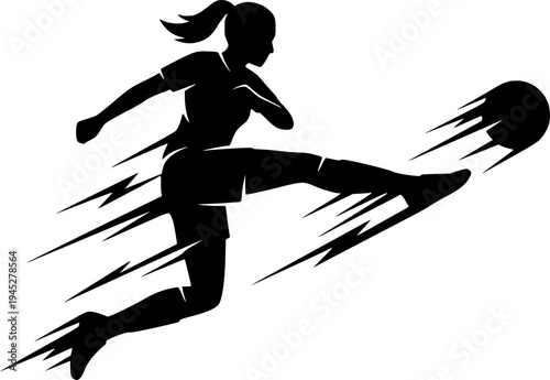 Dynamic Soccer Player Action Silhouette Set - Vector Athlete Kicking Football in Motion