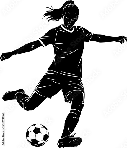 Dynamic Soccer Player Action Silhouette Set - Vector Athlete Kicking Football in Motion