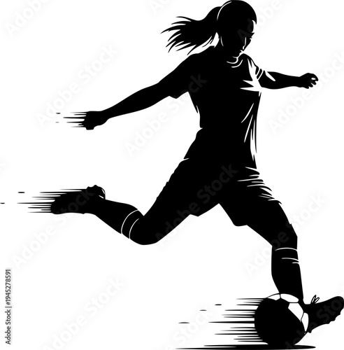 Dynamic Soccer Player Action Silhouette Set - Vector Athlete Kicking Football in Motion