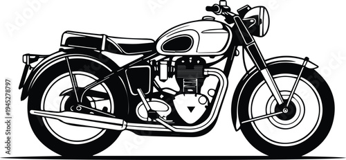 Vintage classic motorcycle detailed illustration outline vector icon