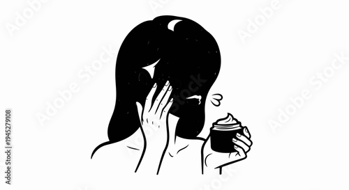 Woman applying cream to face with jar in hand