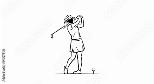 Woman golfer in mid-swing with a golf ball and tee