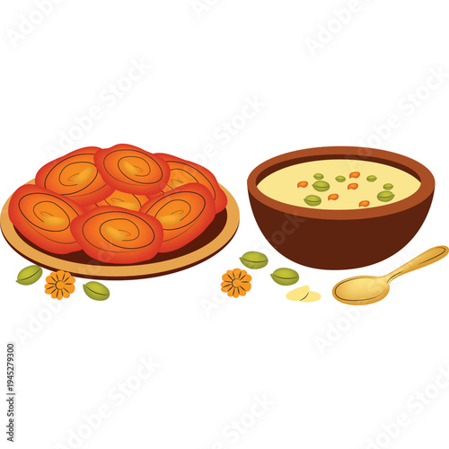 Indian wedding sweets jalebi and rabri