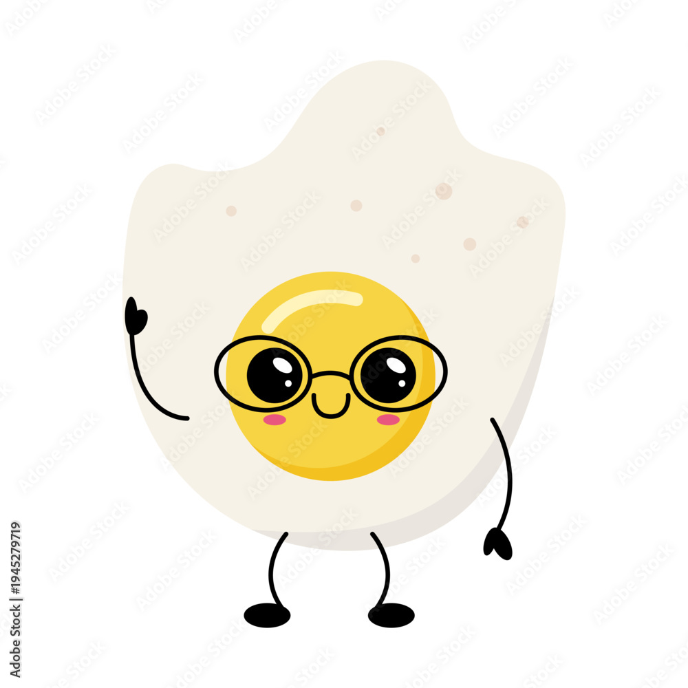 Fototapeta premium Fried egg character with glasses isolated on transparent background.