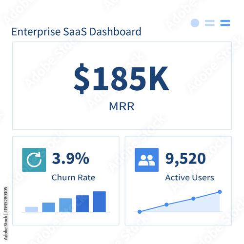 Enterprise SaaS Analytics Dashboard Showing MRR Revenue, Churn Rate and Active Users Metrics